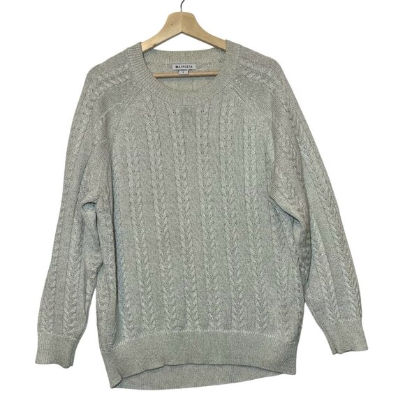 Athleta Women Wool Blend Crew Large Knit Sweater Bright White Metallic - Picture 2 of 9